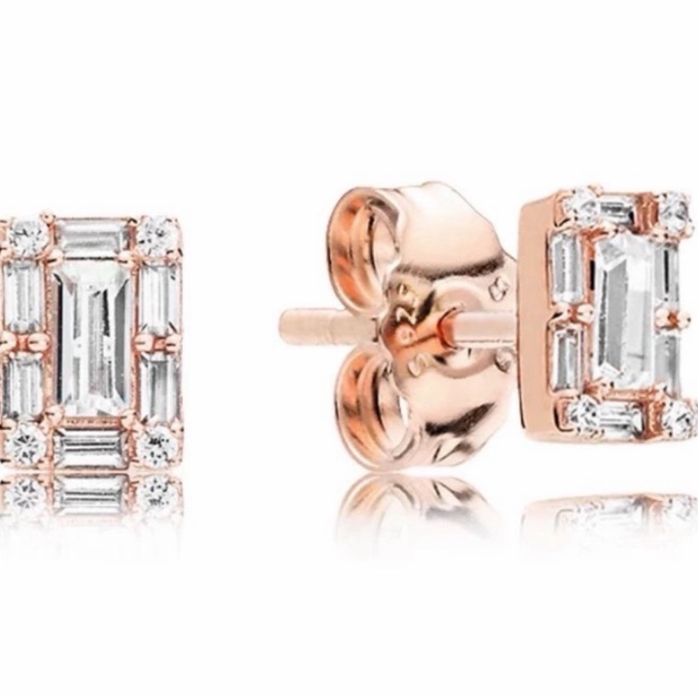 Pandora Rose Gold and Silver Baguette Stud Earrings